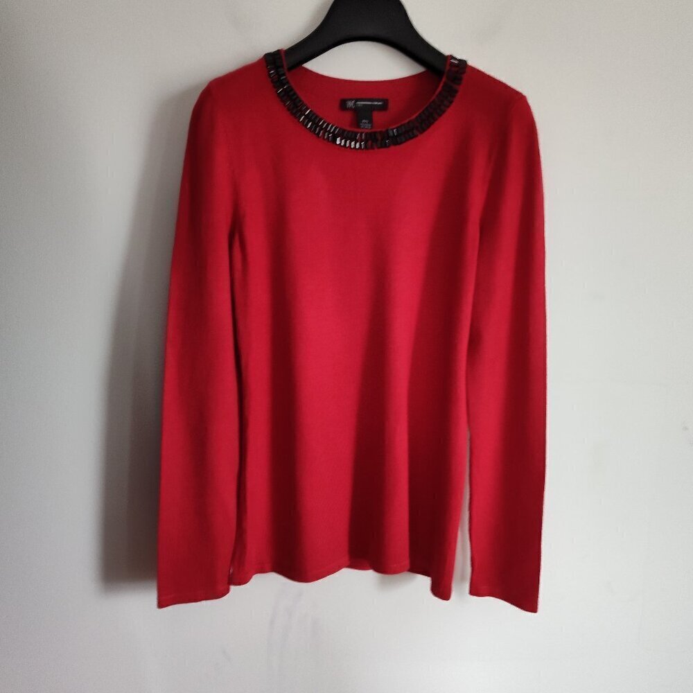 Ladies Petite SZ PS Inc Red Beaded Christmas Sweater